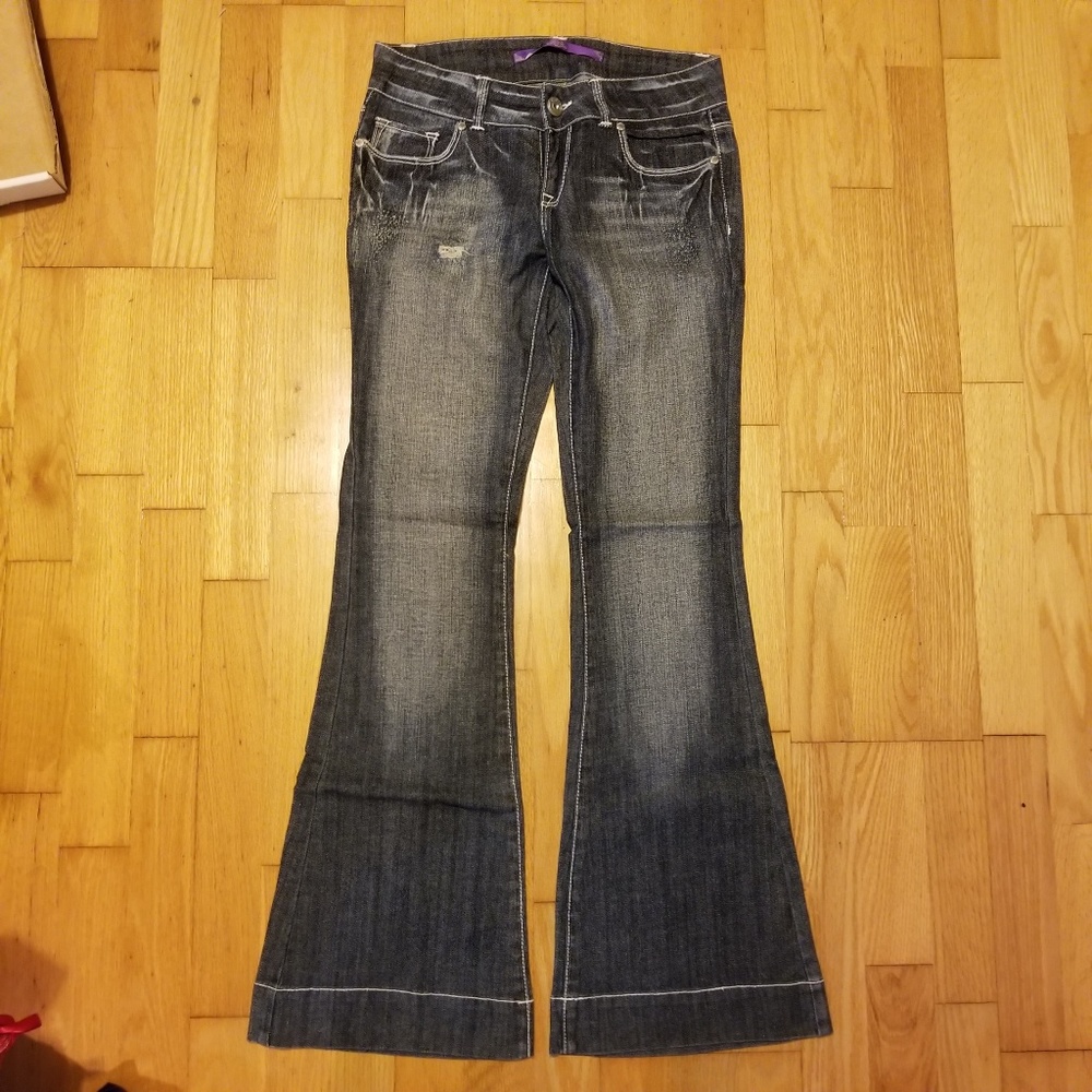 C Pink Dark Acid Washed Flared Leg Jeans